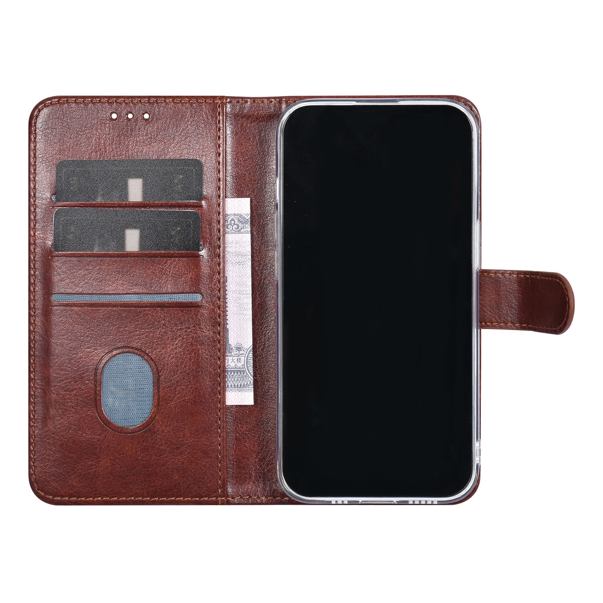 UNIQ Accessory UNIQ Accessory iPhone 15 Pro Book Case hoesje - Pasjeshouder voor 3 pasjes - Magneetsluiting - Hanger - Bruin, foto 4 van 5