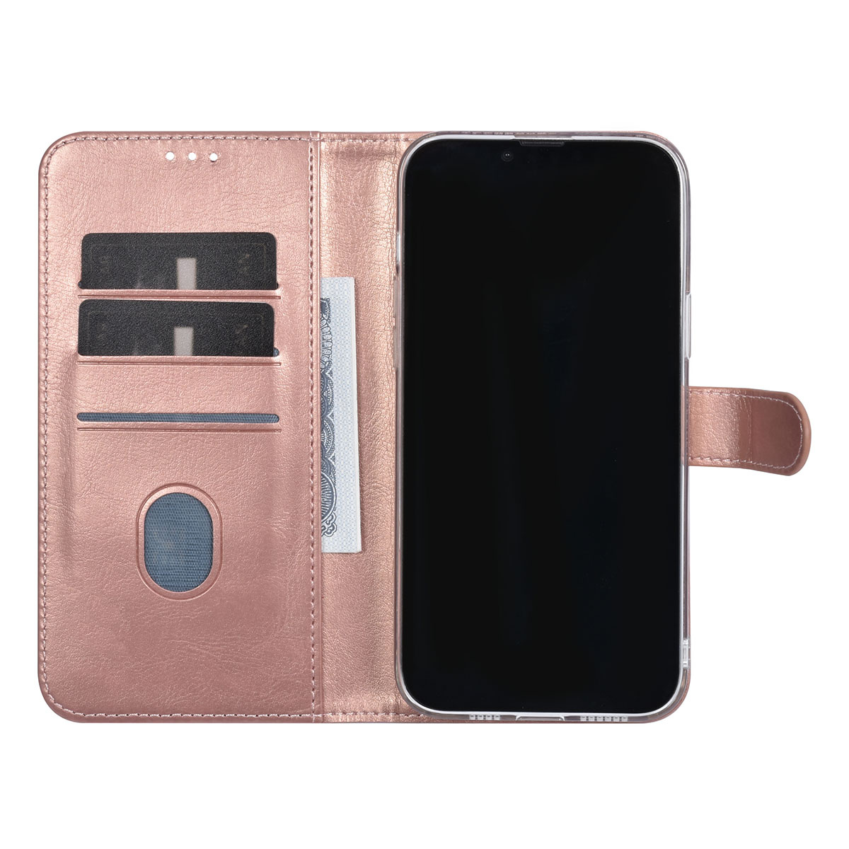 UNIQ Accessory UNIQ Accessory iPhone 15 & 14 Plus Book Case hoesje - Pasjeshouder voor 3 pasjes - Magneetsluiting - Hanger - Rose Gold, foto 4 van 5
