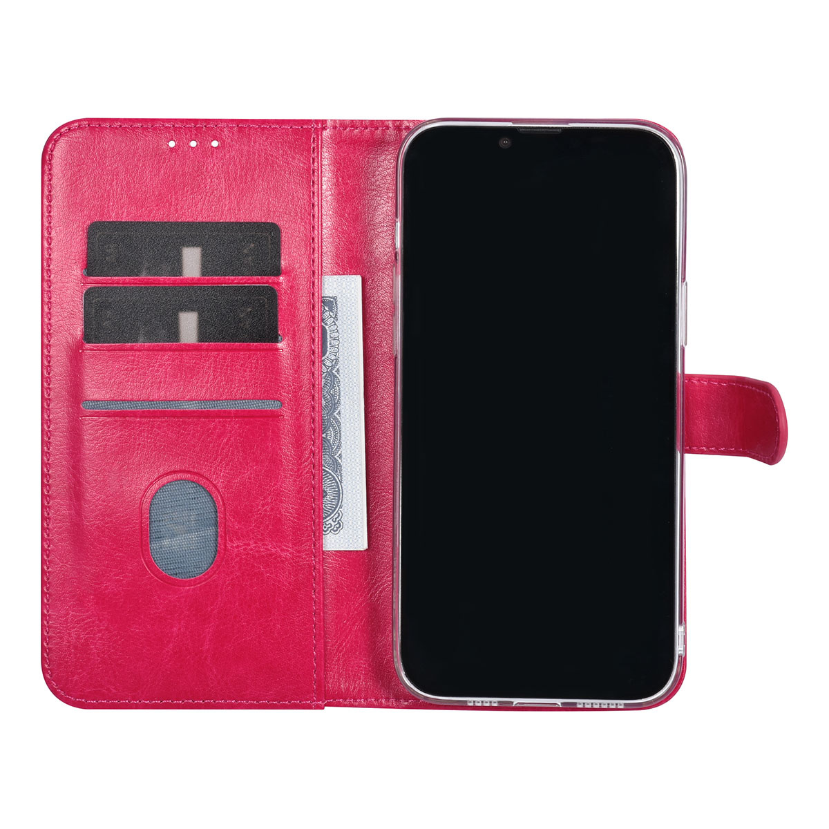 UNIQ Accessory UNIQ Accessory iPhone 15 & 14 Plus Book Case hoesje - Pasjeshouder voor 3 pasjes - Magneetsluiting - Hanger - Felroze, foto 4 van 5