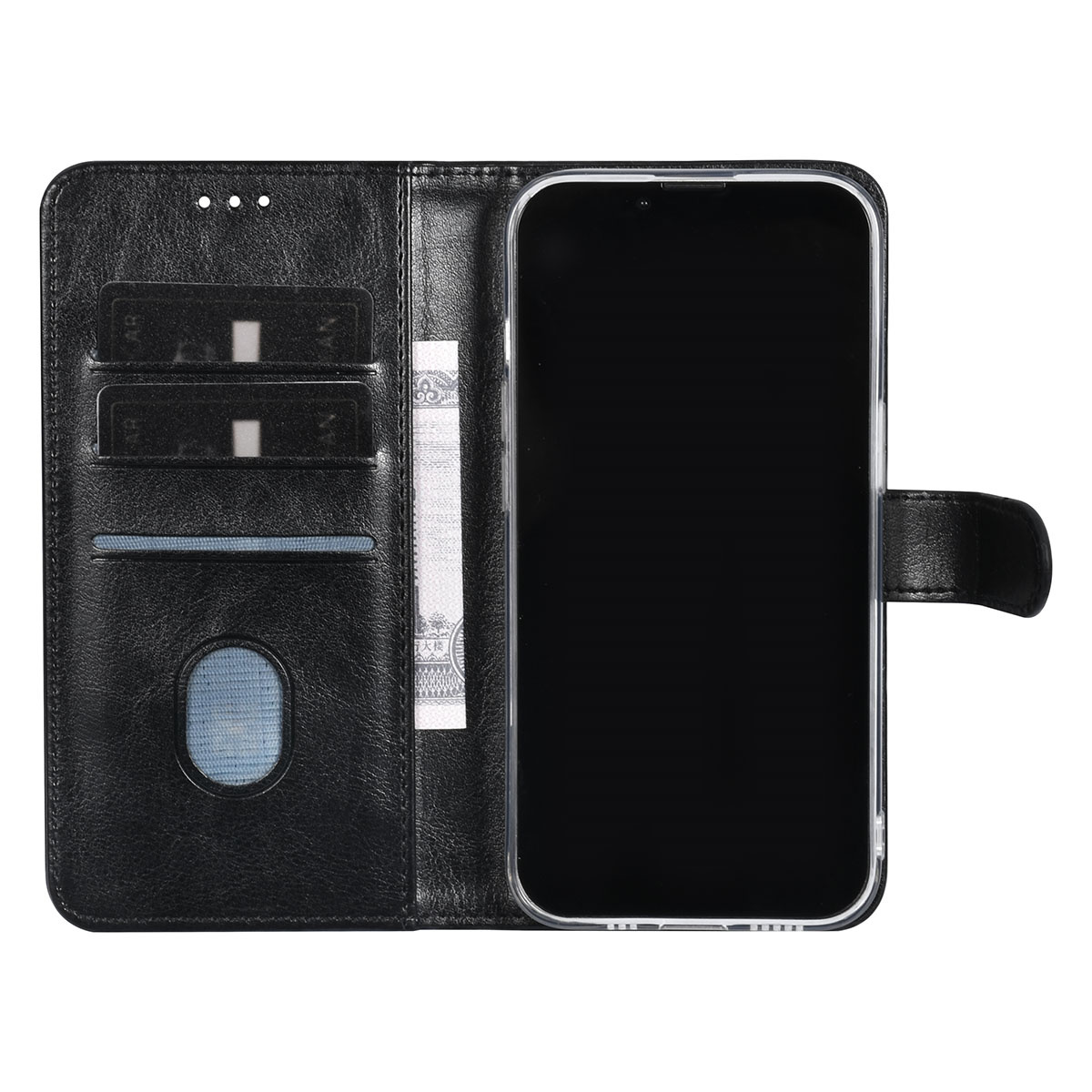 UNIQ Accessory UNIQ Accessory iPhone 15 Book Case hoesje - Pasjeshouder voor 3 pasjes - Magneetsluiting - Hanger - Zwart, foto 4 van 5