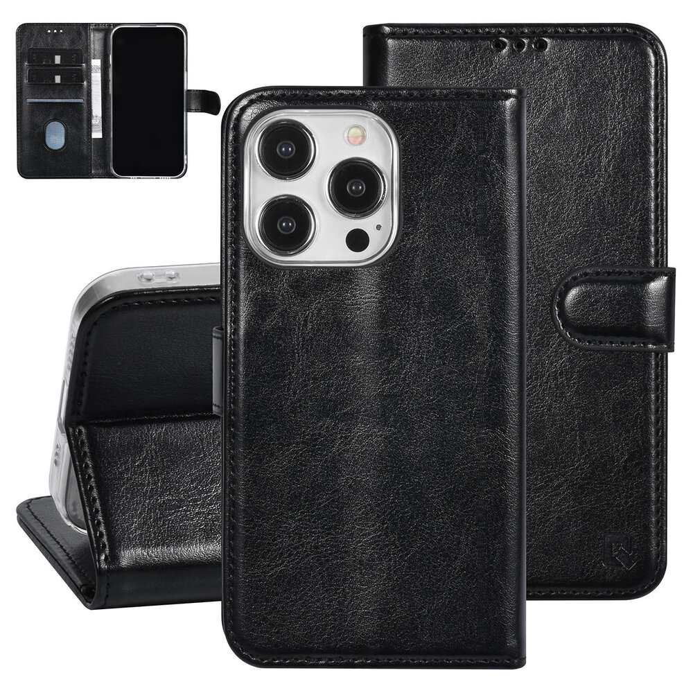 UNIQ Accessory UNIQ Accessory iPhone 15 Pro Book Case hoesje - Pasjeshouder voor 3 pasjes - Magneetsluiting - Hanger - Zwart UNIQ Accessory UNIQ Accessory iPhone 15 Pro Book Case hoesje - Pasjeshouder voor 3 pasjes - Magneetsluiting - Hanger - Zwart