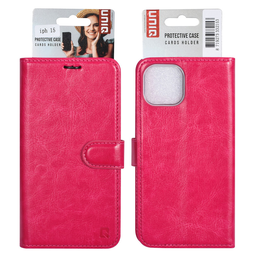 UNIQ Accessory UNIQ Accessory iPhone 15 Book type case - Card holder for 3 cards - Magnetic closure - Hot Pink UNIQ Accessory UNIQ Accessory iPhone 15 Book type case - Card holder for 3 cards - Magnetic closure - Hot Pink