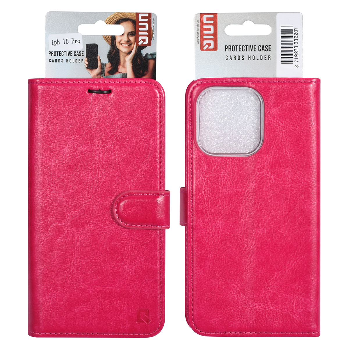 UNIQ Accessory UNIQ Accessory iPhone 15 Pro Book Case hoesje - Pasjeshouder voor 3 pasjes - Magneetsluiting - Hanger - Felroze, foto 5 van 5