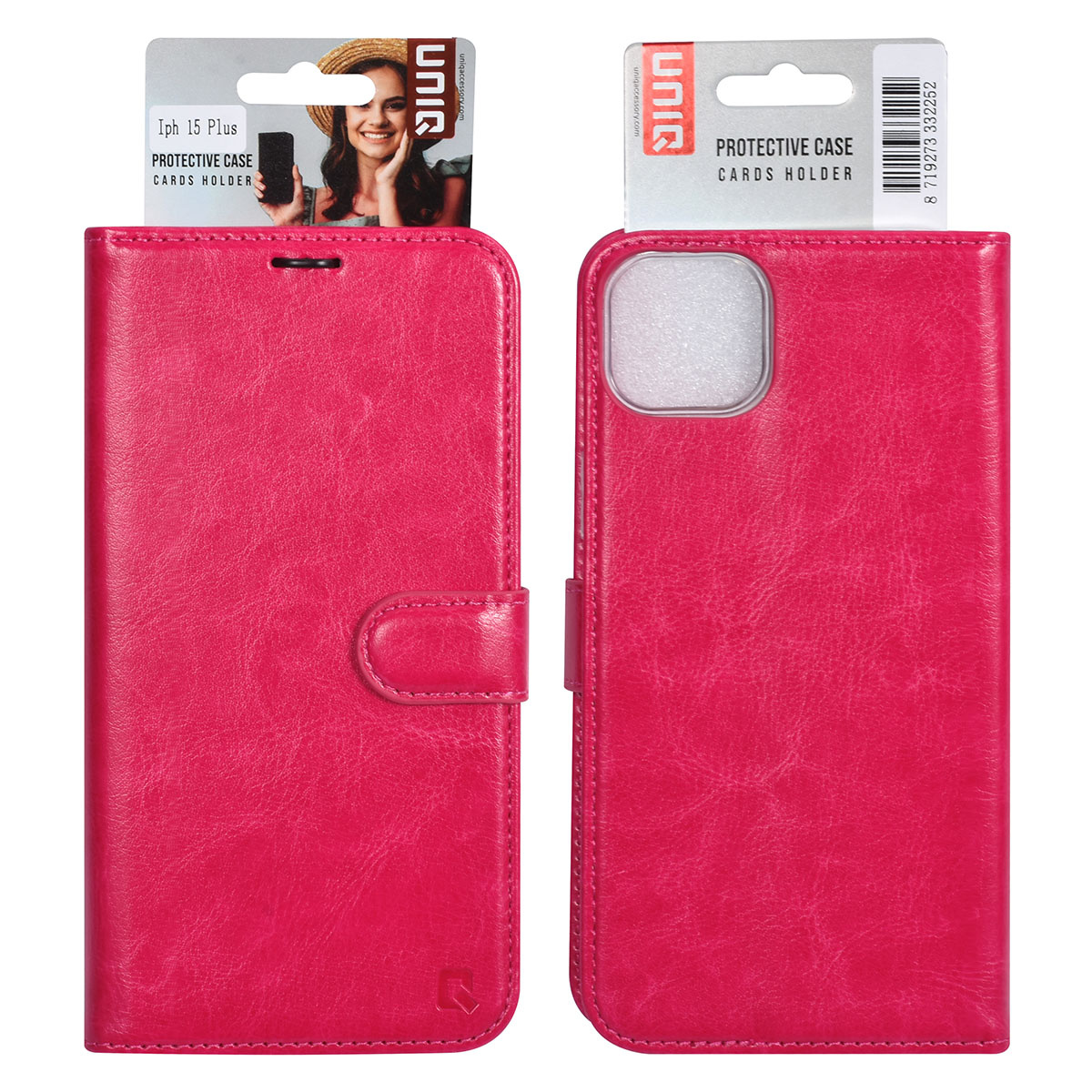 UNIQ Accessory UNIQ Accessory iPhone 15 & 14 Plus Book Case hoesje - Pasjeshouder voor 3 pasjes - Magneetsluiting - Hanger - Felroze, foto 5 van 5
