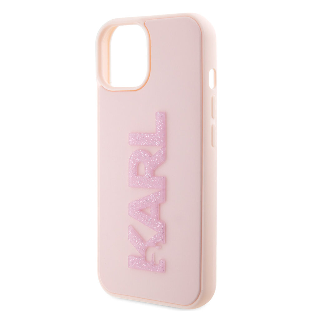 Karl Lagerfeld Karl Lagerfeld Coque arrière en TPU iPhone 15 - 3D Glitter Logo - Rose Karl Lagerfeld Karl Lagerfeld Coque arrière en TPU iPhone 15 - 3D Glitter Logo - Rose