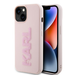 Karl Lagerfeld iPhone 15 Hardcase hoesje - 3D Glitter Logo - Roze