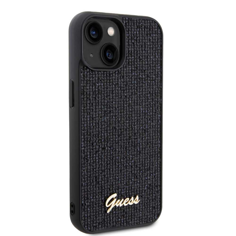 Guess Guess iPhone 15 Hardcase hoesje - Metal Script - Disco Zwart Guess Guess iPhone 15 Hardcase hoesje - Metal Script - Disco Zwart
