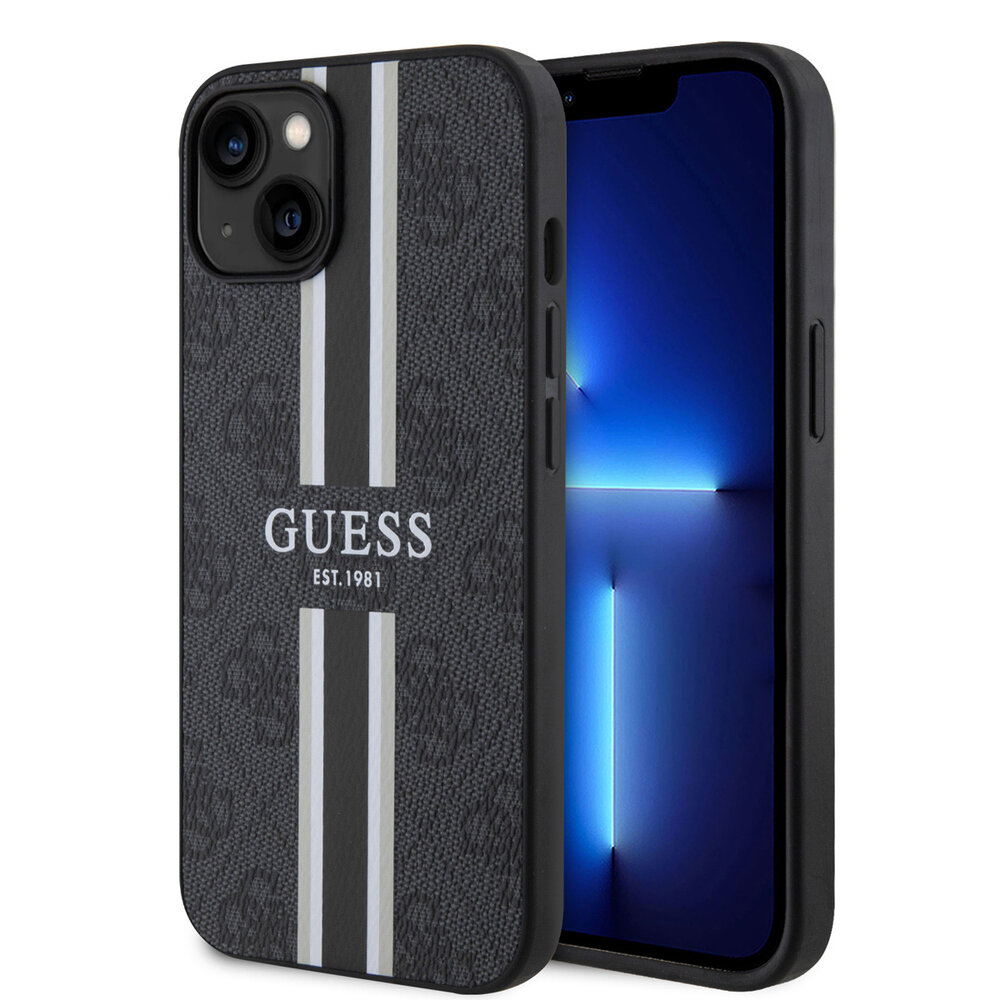 Guess Guess iPhone 15 TPU Hardcase-Rückseite - 4G Printed Stripes - Schwarz Guess Guess iPhone 15 TPU Hardcase-Rückseite - 4G Printed Stripes - Schwarz
