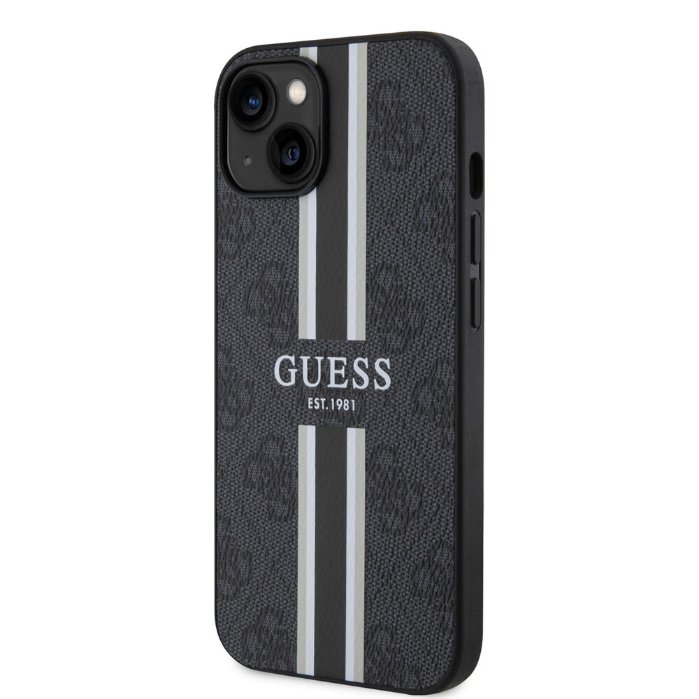 Guess Guess iPhone 15 TPU Hardcase-Rückseite - 4G Printed Stripes - Schwarz Guess Guess iPhone 15 TPU Hardcase-Rückseite - 4G Printed Stripes - Schwarz