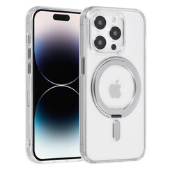 UNIQ Accessory iPhone 14 Pro Silikonhülle - Magsafe-kompatibler - um 360 Grad drehbarer Ständer - Transparent - Silber