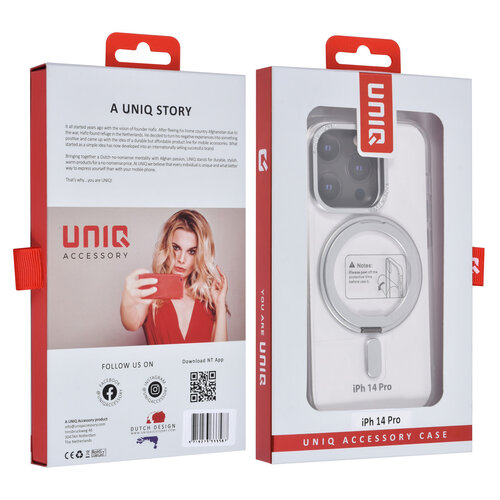 UNIQ Accessory UNIQ Accessory iPhone 14 Pro TPU Back Cover hoesje - Magsafe Compatible 360 Graden Draaibare Standaard - Transparant - Zilver