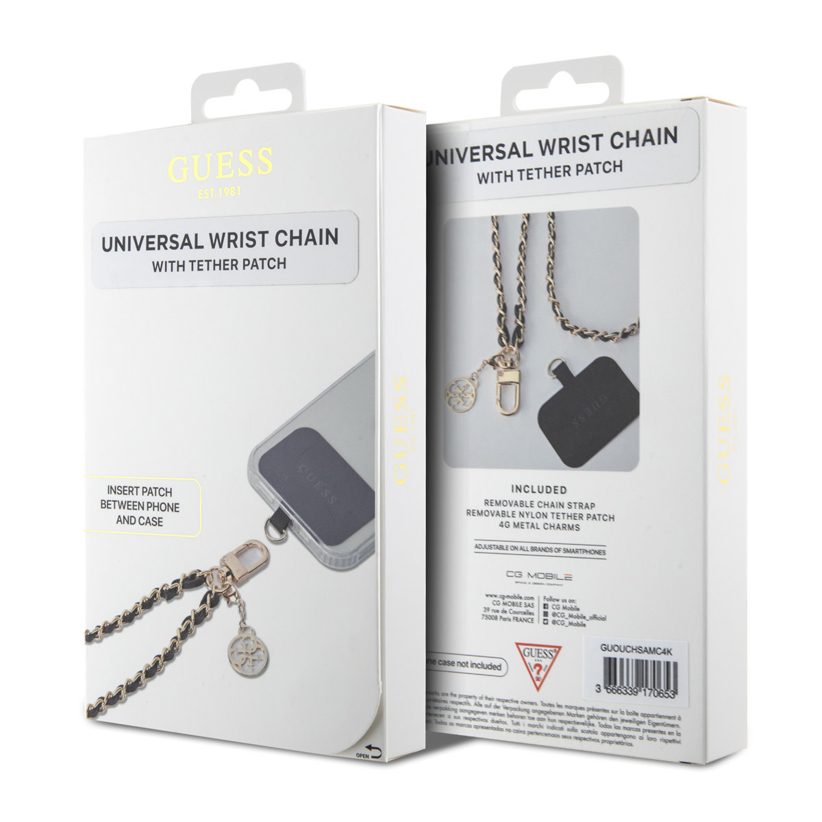 Guess Guess Universal Wrist Chain - Tether Patch - 4G Charm - Zwart, foto 2 van 2