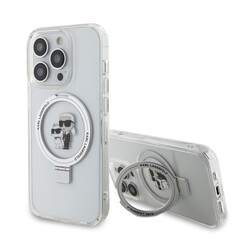 Karl Lagerfeld Coque arrière en iPhone 15 Pro - Magsafe compatible - Ringstand - K&C - Blanc