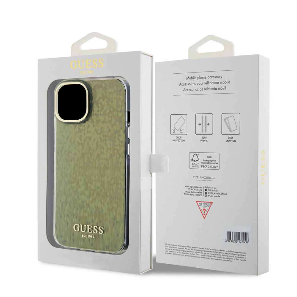 Guess Guess iPhone 15 & 14 Plus Hardcase - Faceted Mirror - Disco Gold Guess Guess iPhone 15 & 14 Plus Hardcase - Faceted Mirror - Disco Gold