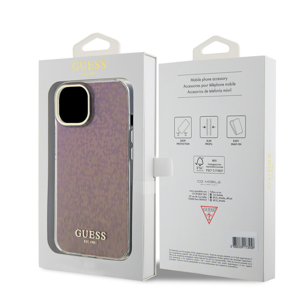 Guess Guess iPhone 15 Hardcase - Faceted Mirror - Disco Pink Guess Guess iPhone 15 Hardcase - Faceted Mirror - Disco Pink