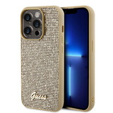 Guess Guess Coque arrière en iPhone 15 Pro - Metal Script - Disco Or