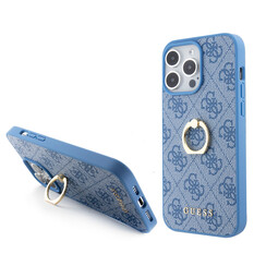 Guess iPhone 15 Pro Hardcase hoesje - 4G - Met Ringhouder - Blauw