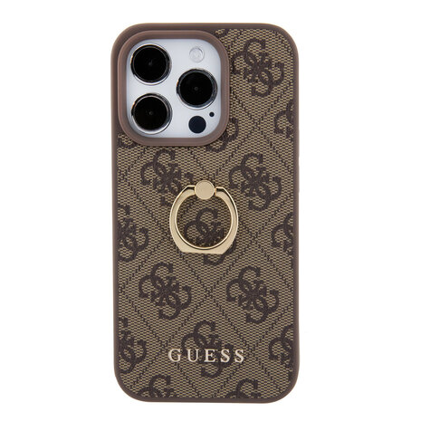 Guess Guess iPhone 15 Pro Hardcase hoesje - 4G - Met Ringhouder - Bruin Guess Guess iPhone 15 Pro Hardcase hoesje - 4G - Met Ringhouder - Bruin