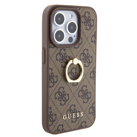 Guess Guess iPhone 15 Pro Hardcase-Rückseite - 4G - Mit Ringhalter - Braun Guess Guess iPhone 15 Pro Hardcase-Rückseite - 4G - Mit Ringhalter - Braun