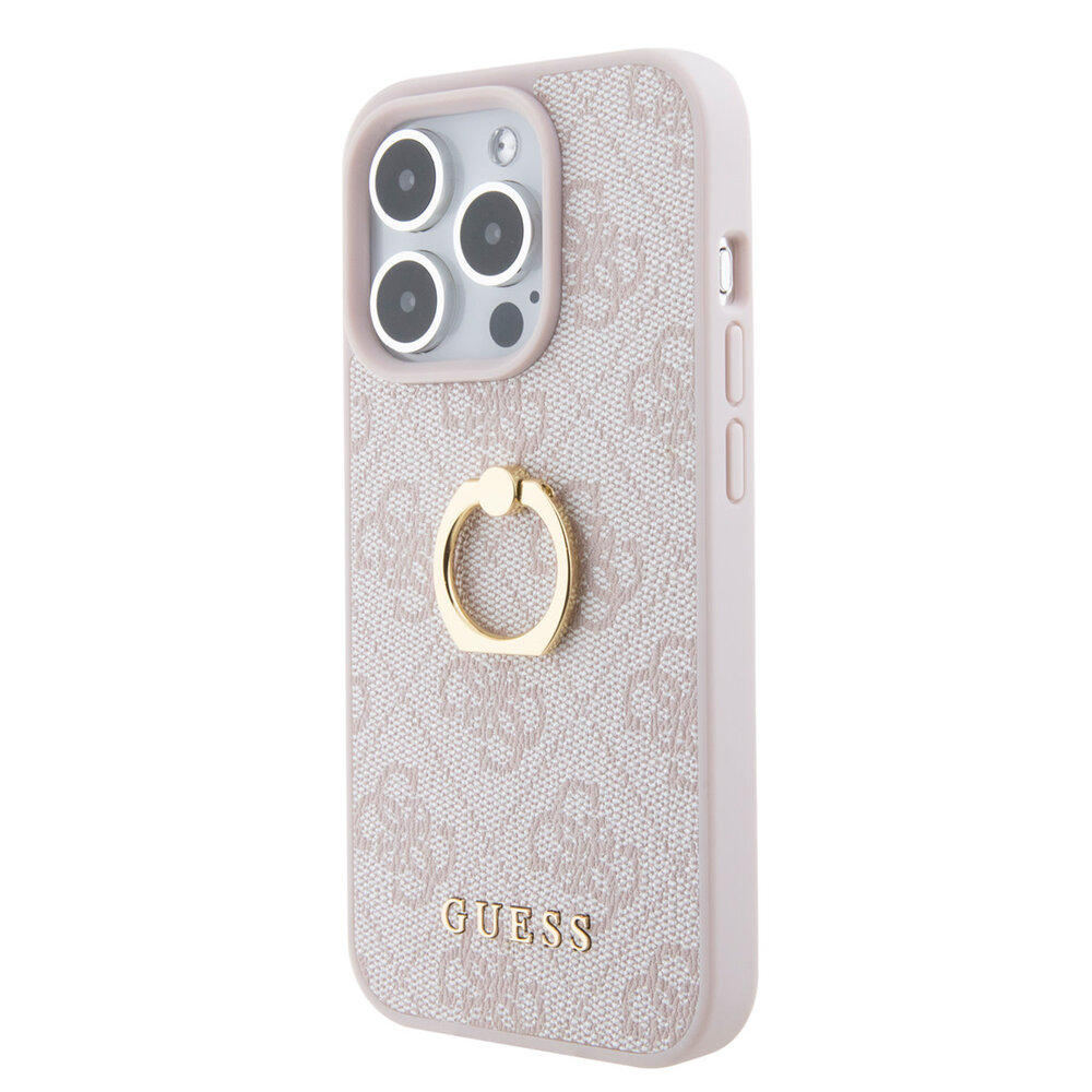 Guess Guess iPhone 15 Pro Hardcase - 4G - With Ring Holder - Pink Guess Guess iPhone 15 Pro Hardcase - 4G - With Ring Holder - Pink