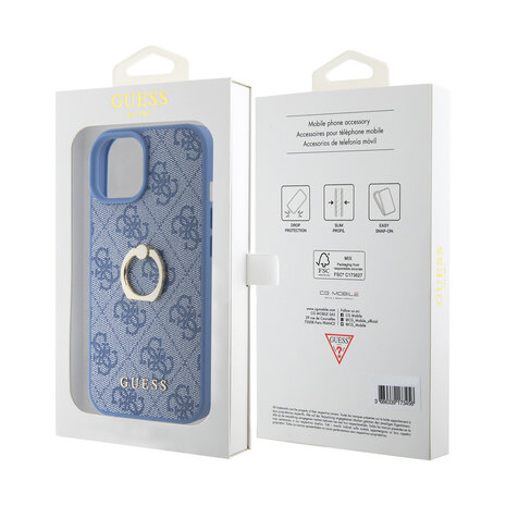Guess Guess iPhone 15 Hardcase hoesje - 4G - Met Ringhouder - Blauw Guess Guess iPhone 15 Hardcase hoesje - 4G - Met Ringhouder - Blauw