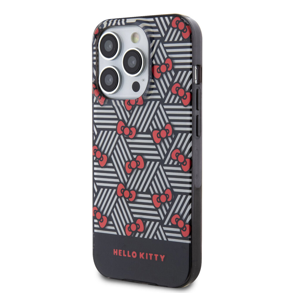 Hello Kitty Hello Kitty Coque arrière en iPhone 15 Pro - Bow Pattern - Stripes - Noir Hello Kitty Hello Kitty Coque arrière en iPhone 15 Pro - Bow Pattern - Stripes - Noir