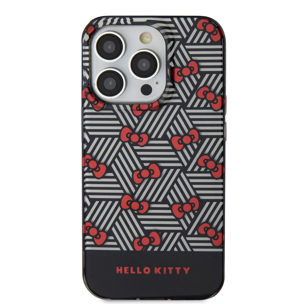 Hello Kitty Hello Kitty iPhone 15 Pro TPU Back Cover hoesje - Bow Pattern - Stripes - Zwart, foto 3 van 6