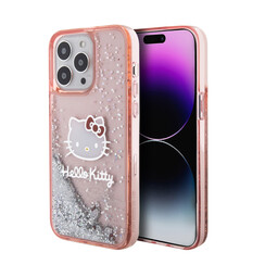 Hello Kitty Coque arrière en iPhone 14 Pro Max - Liquid Glitter - Kitty Head Charms - Rose