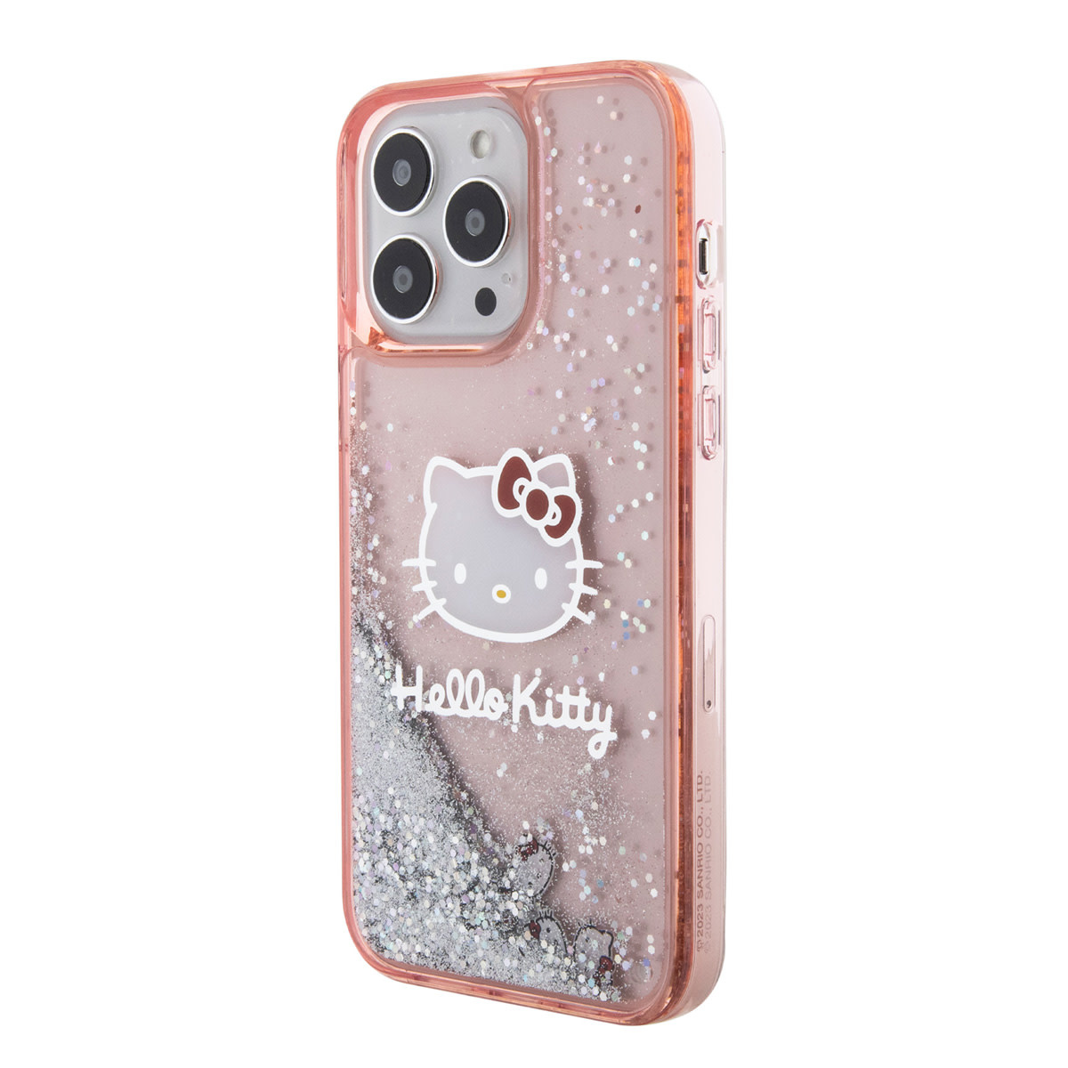 Hello Kitty Hello Kitty iPhone 14 Pro Max TPU Back Cover hoesje - Liquid Glitter - Kitty Head Charms - Roze, foto 2 van 6