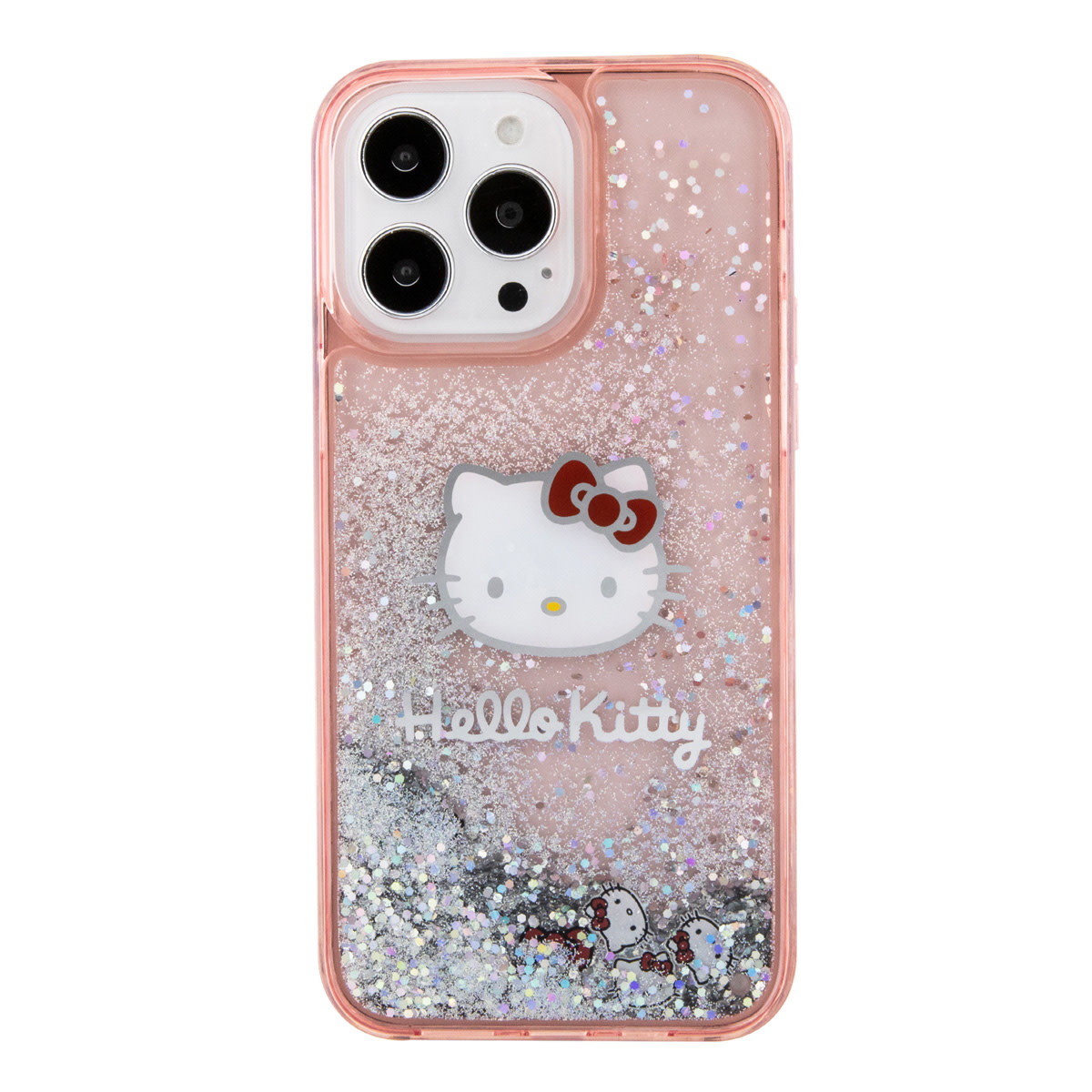 Hello Kitty Hello Kitty iPhone 14 Pro Max TPU Back Cover hoesje - Liquid Glitter - Kitty Head Charms - Roze, foto 3 van 6