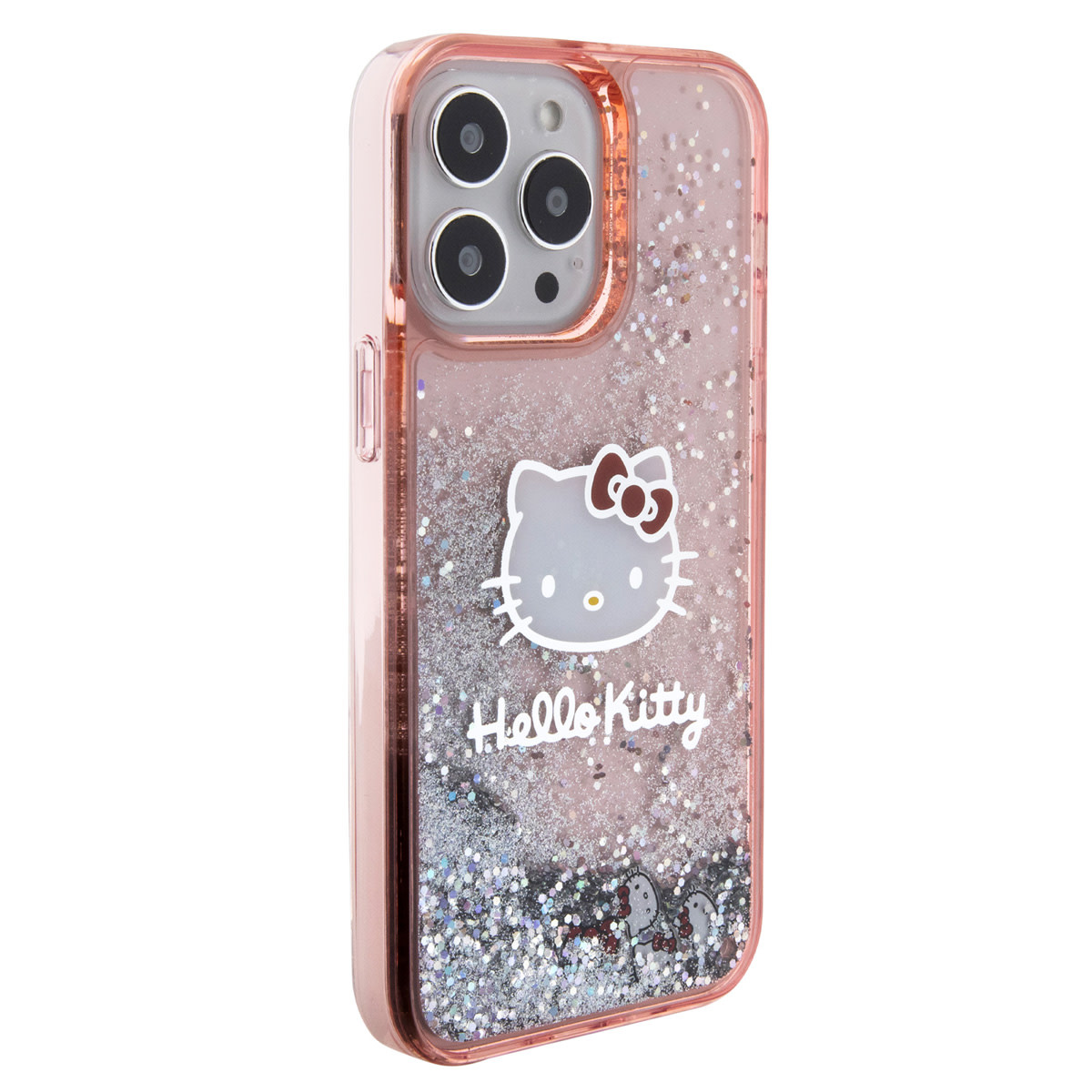 Hello Kitty Hello Kitty iPhone 14 Pro Max TPU Back Cover hoesje - Liquid Glitter - Kitty Head Charms - Roze, foto 4 van 6