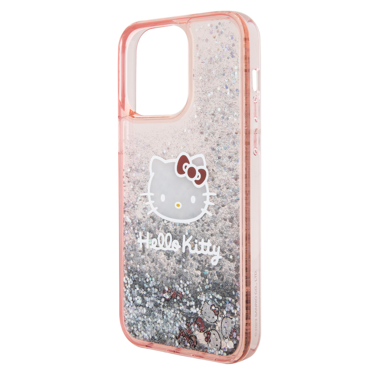 Hello Kitty Hello Kitty iPhone 14 Pro Max TPU Back Cover hoesje - Liquid Glitter - Kitty Head Charms - Roze, foto 5 van 6
