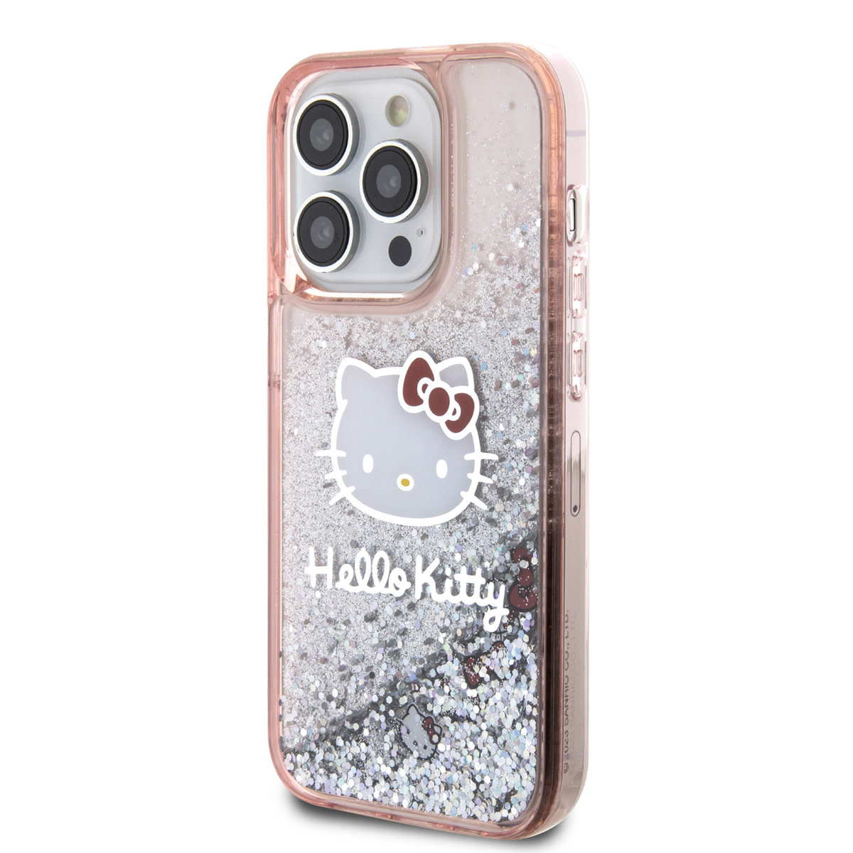 Hello Kitty Hello Kitty iPhone 15 Pro TPU Back Cover hoesje - Liquid Glitter - Kitty Head Charms - Roze, foto 2 van 6