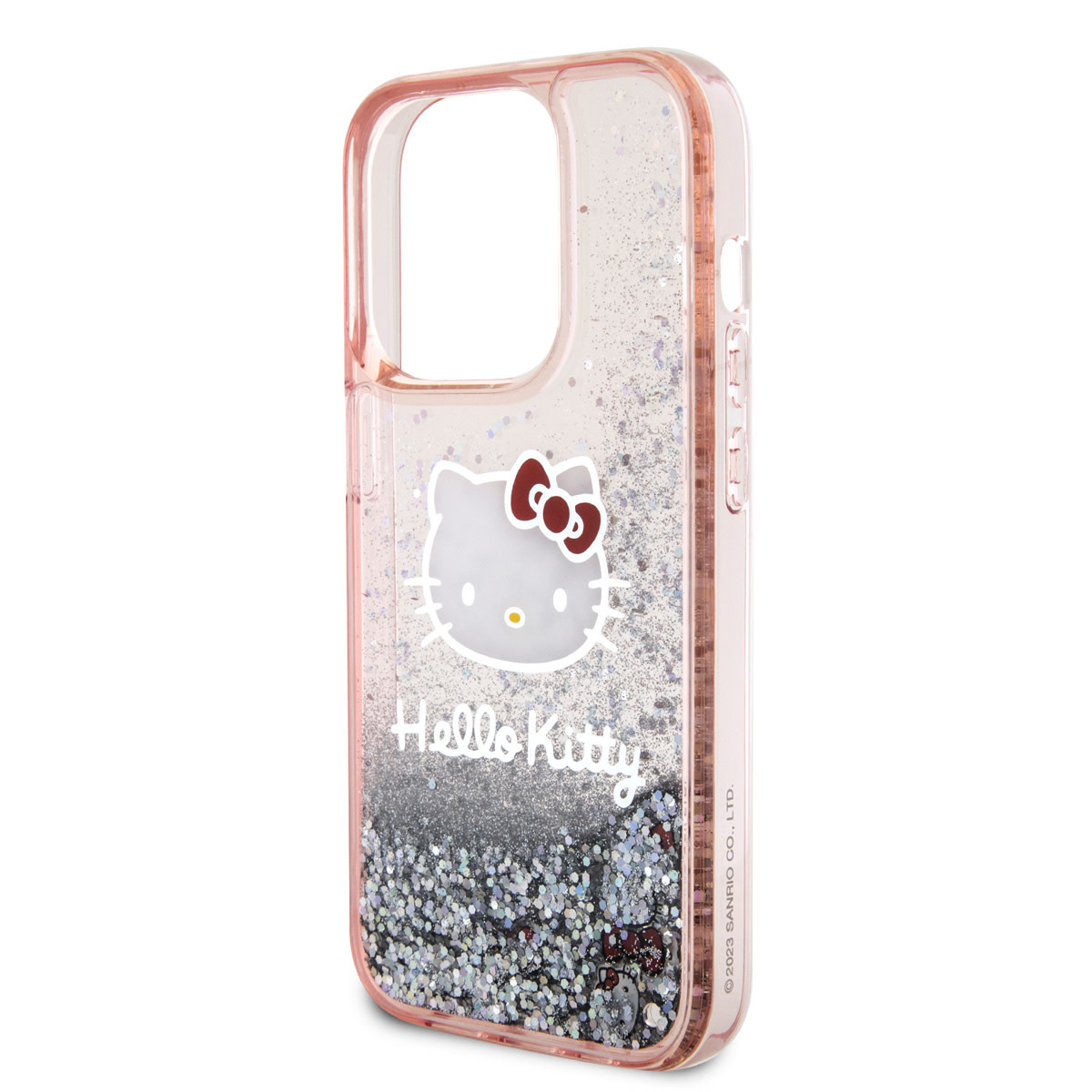 Hello Kitty Hello Kitty iPhone 15 Pro TPU Back Cover hoesje - Liquid Glitter - Kitty Head Charms - Roze, foto 5 van 6