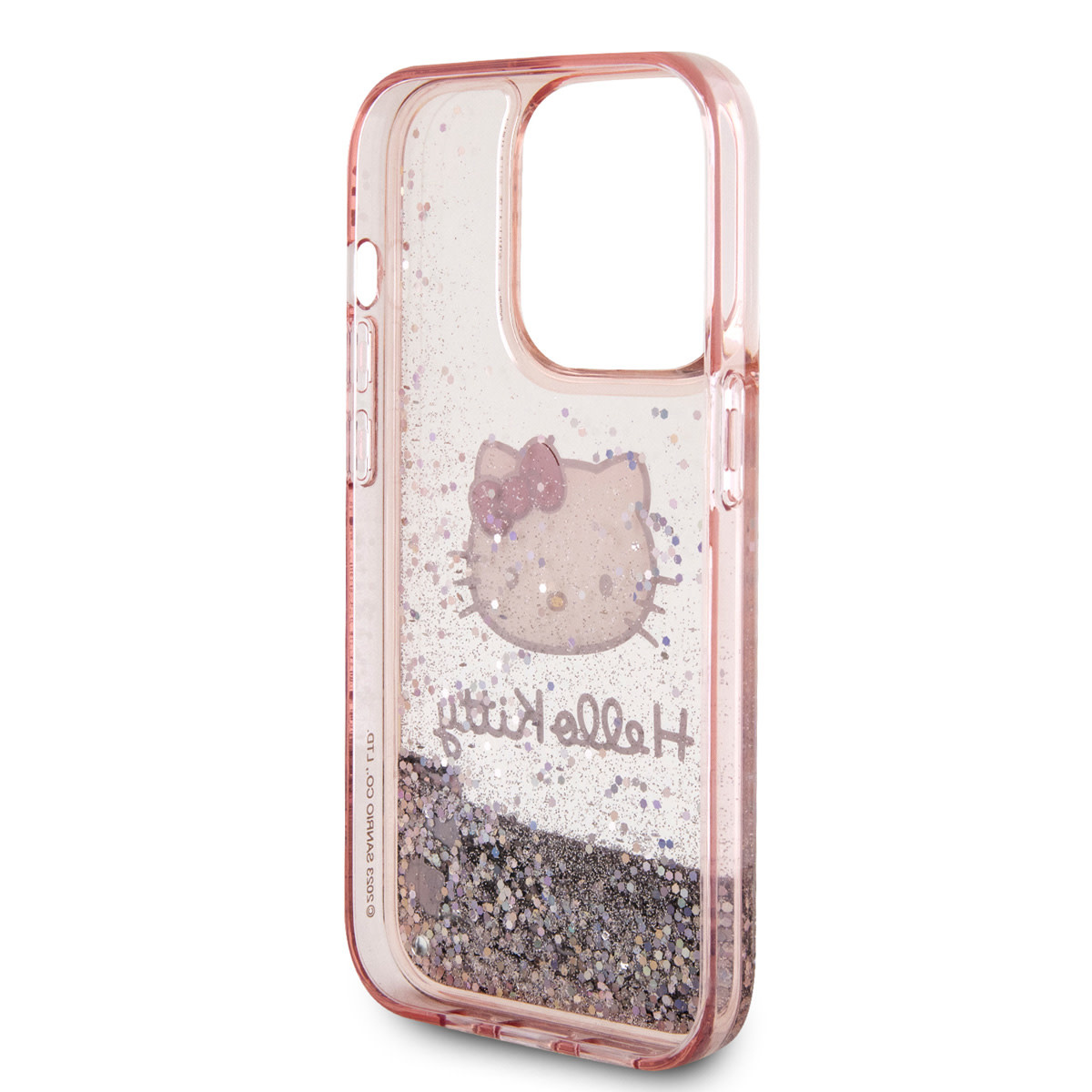 Hello Kitty Hello Kitty iPhone 15 Pro TPU Back Cover hoesje - Liquid Glitter - Kitty Head Charms - Roze, foto 6 van 6