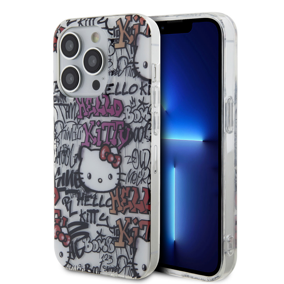 Hello Kitty Hello Kitty iPhone 15 Pro TPU Back Cover hoesje - Graffiti Tags - Wit