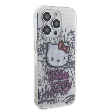 Hello Kitty Hello Kitty iPhone 15 Pro TPU Back Cover - Graffiti Kitty on bricks - White Hello Kitty Hello Kitty iPhone 15 Pro TPU Back Cover - Graffiti Kitty on bricks - White