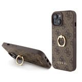 Guess Guess iPhone 15 Hardcase hoesje - 4G - Met Ringhouder - Bruin Guess Guess iPhone 15 Hardcase hoesje - 4G - Met Ringhouder - Bruin