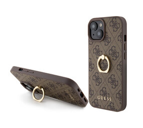 Guess Guess Coque arrière en iPhone 15 - 4G - Avec porte-bague - Marron