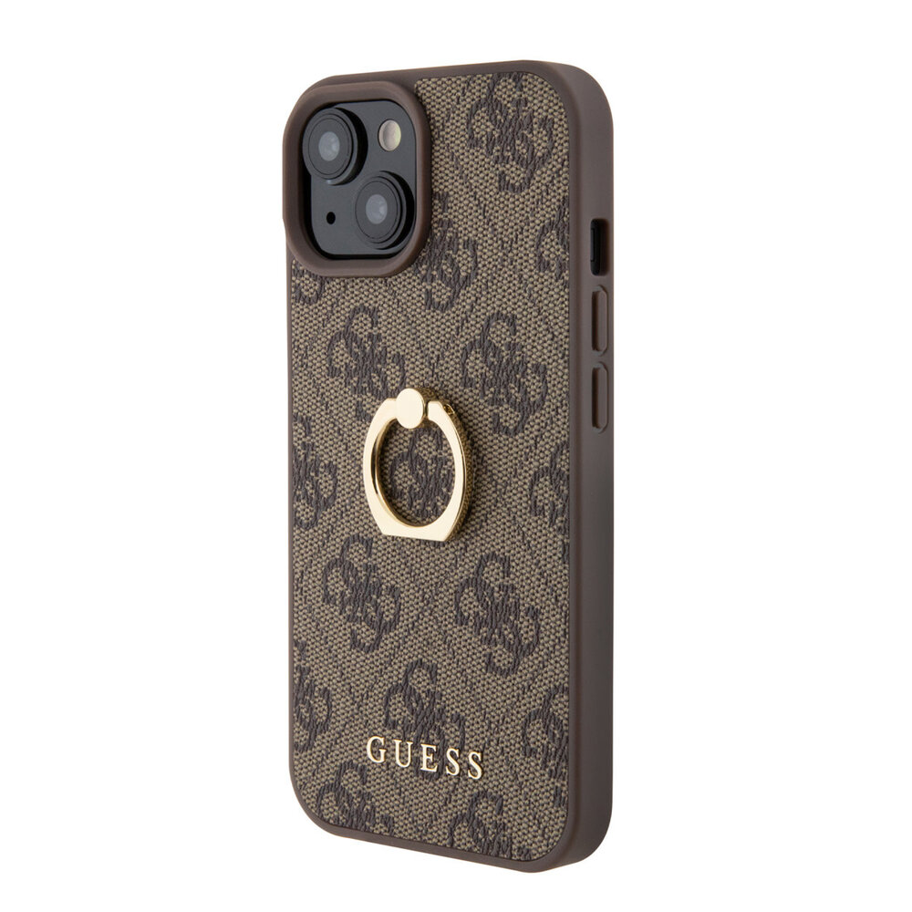 Guess Guess iPhone 15 Hardcase hoesje - 4G - Met Ringhouder - Bruin
