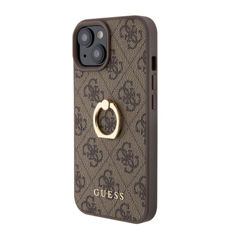 Guess Guess iPhone 15 Hardcase-Rückseite - 4G - Mit Ringhalter - Braun