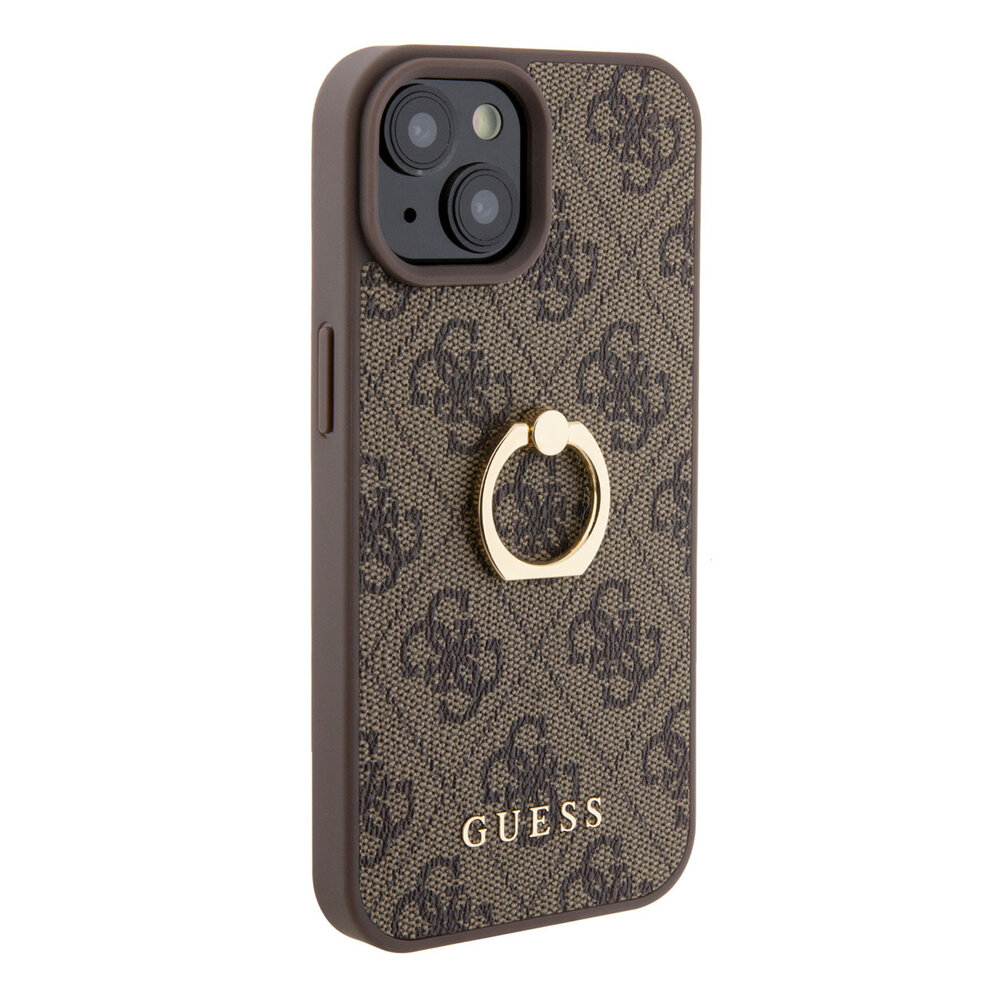 Guess Guess iPhone 15 Hardcase-Rückseite - 4G - Mit Ringhalter - Braun