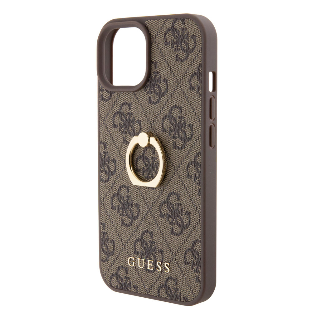 Guess Guess iPhone 15 Hardcase hoesje - 4G - Met Ringhouder - Bruin