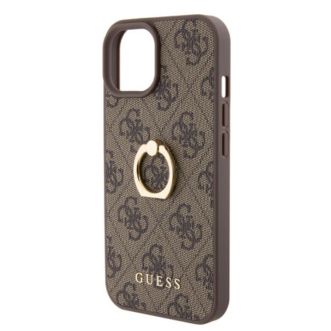 Guess Guess Coque arrière en iPhone 15 - 4G - Avec porte-bague - Marron