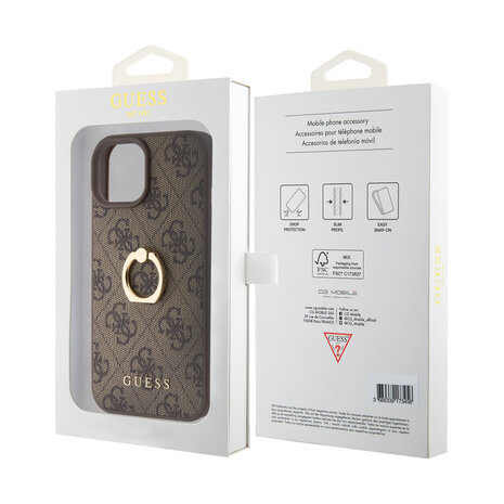 Guess Guess iPhone 15 Hardcase-Rückseite - 4G - Mit Ringhalter - Braun