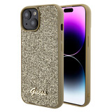 Guess Guess Coque arrière en iPhone 15 - Metal Script - Disco Or