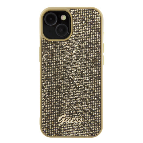 Guess Guess Coque arrière en iPhone 15 - Metal Script - Disco Or Guess Guess Coque arrière en iPhone 15 - Metal Script - Disco Or