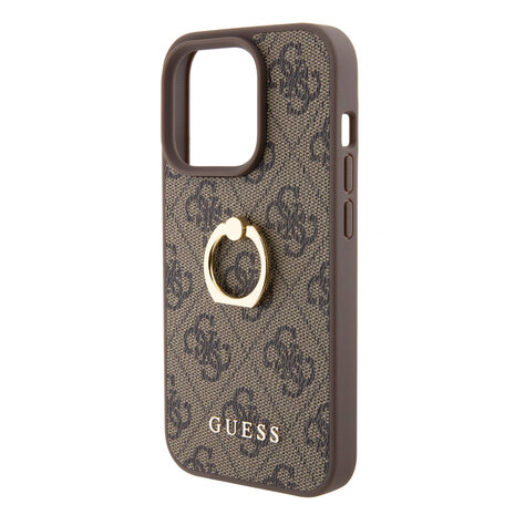 Guess Guess iPhone 15 Pro Hardcase - 4G - With Ring Holder - Brown Guess Guess iPhone 15 Pro Hardcase - 4G - With Ring Holder - Brown