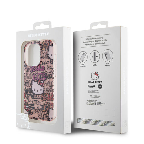 Hello Kitty Hello Kitty iPhone 15 Pro TPU Back Cover - Graffiti Tags - Pink