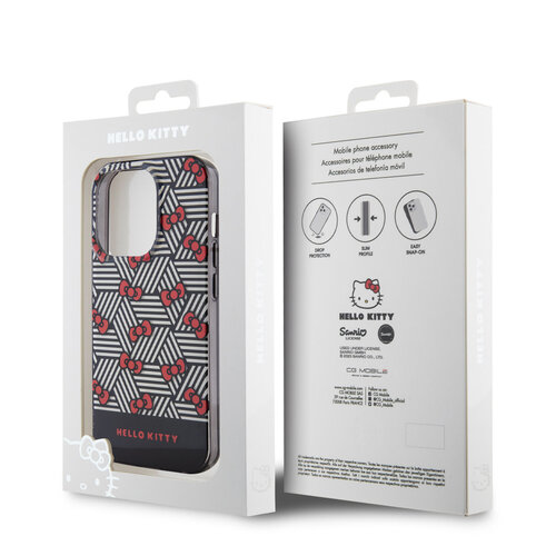 Hello Kitty Hello Kitty iPhone 15 Pro TPU Back Cover hoesje - Bow Pattern - Stripes - Zwart